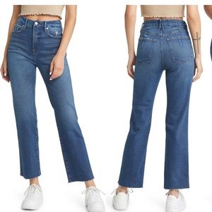 Good American | Good Curve Distressed Raw Hem Straight-Leg Jeans